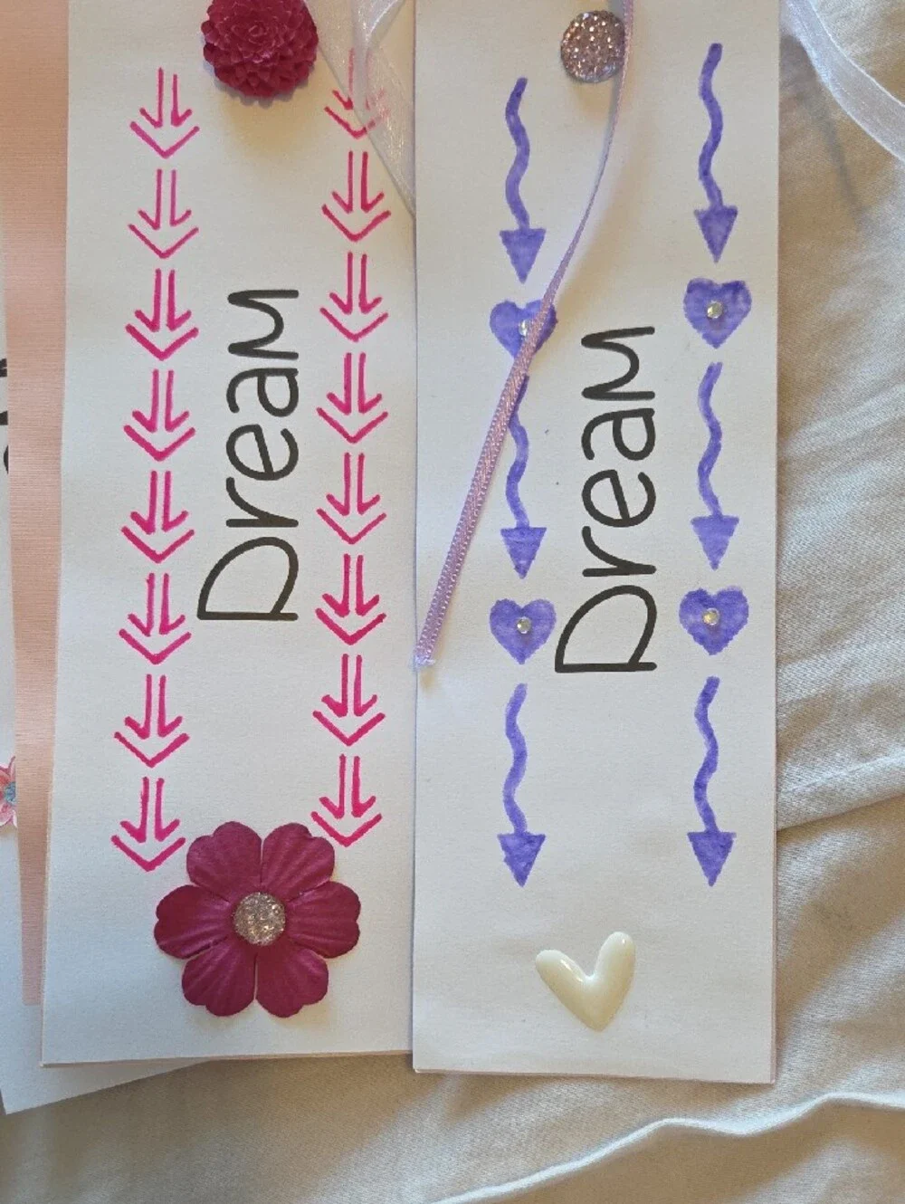 Handmade 'Dream' Ribbon Bookmarks - Pink & Purple Floral